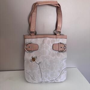 Coach Inspired White Optic Bumble Bee Soho Tote Bag Embroidery 5077 Y2K Vintage